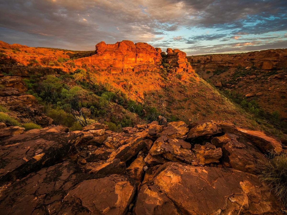Orange canyon cliffs in the evening sun